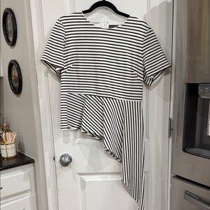 Asymmetrical Black and White Striped Women’s top